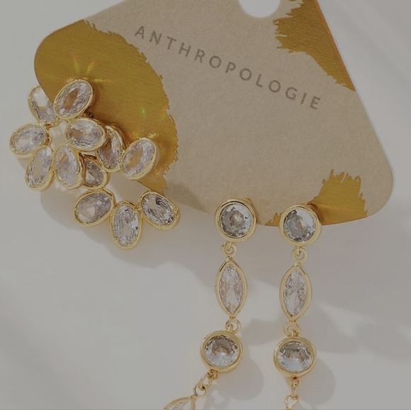 Anthropologie Crystal Fete Earrings GOLD Set of 2. NWT - Picture 2 of 4